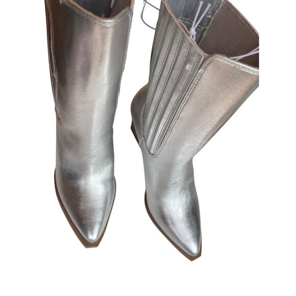 Forever 21 Ankle Boots New Metallic Silver Women's booties Size 7 Block Heel Fau - Picture 8 of 13